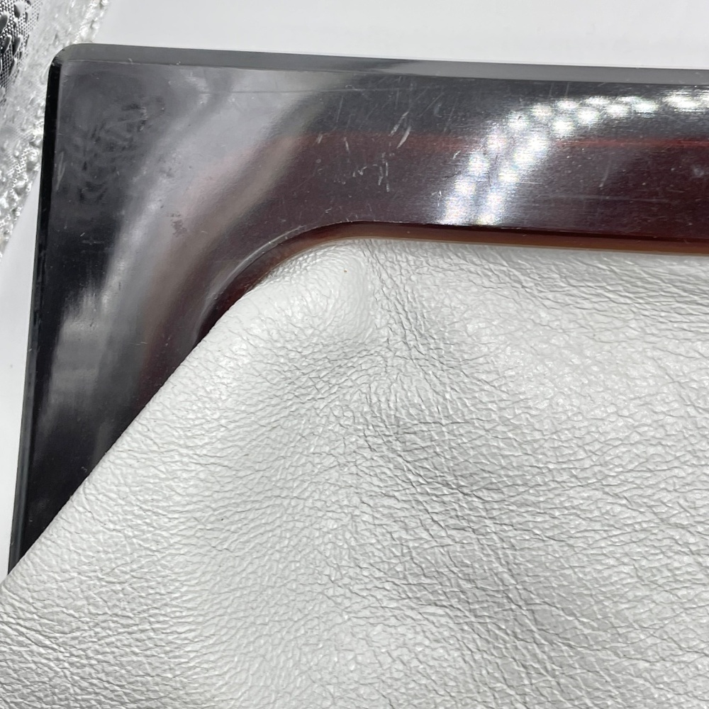 Italian Leather Lt Gray Lucite Clutch Purse Handbag Vintage - Picture 2 of 16